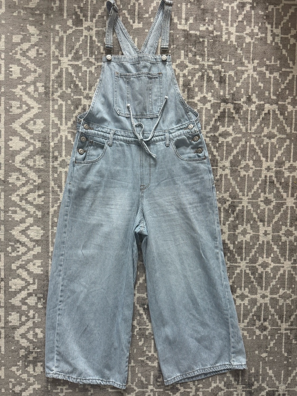 Kensie Jeans Striped Denim Overalls Medium Wide Leg Railroad Workwear